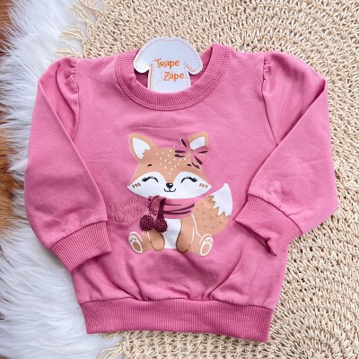 Conj. Casaco de Moletom Pequena Diva e Calça Legging Raposinha e Frutinhas - Rose